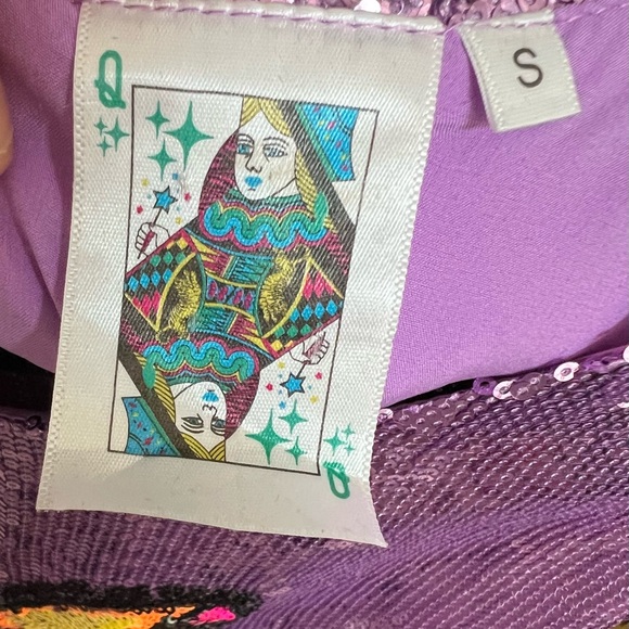 QUEEN OF SPARKLES Lavender Sequin Butterfly Crop Top, Size Small, EUC - Picture 4 of 4